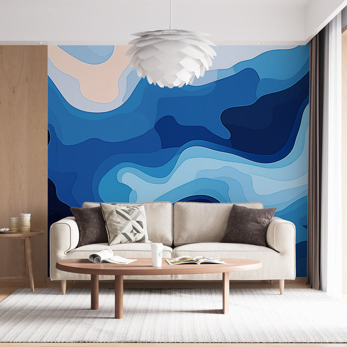 Mural Wallpaper aquatic undulations | Abstract pattern in shades of blue