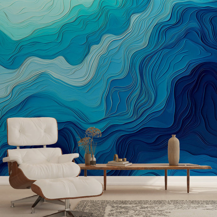 Mural Wallpaper blue-waves | Abstrakt mønster med nyanser av blått og flytende teksturer