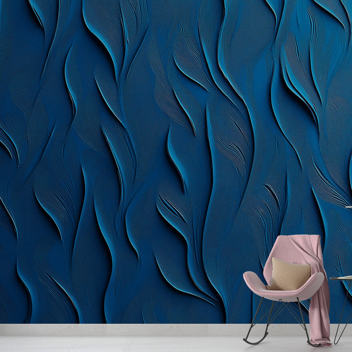 Mural Wallpaper blue undulations | Fluid patterns and soothing texture