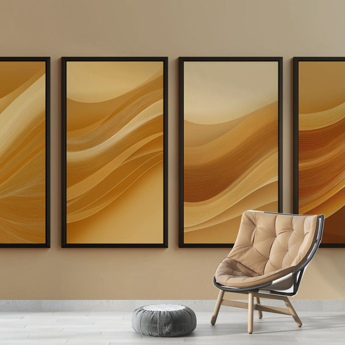 Papel pintado olas doradas | Patrones fluidos en tonos cálidos de caramelo y marrón