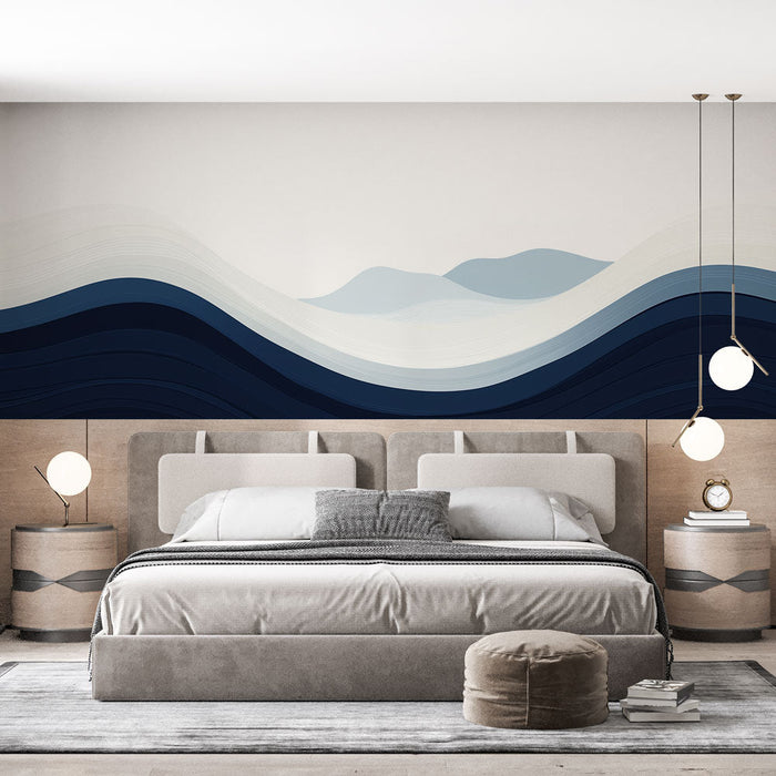 Tapete marine-undulations | Abstrakte Muster in Blau und Weiß