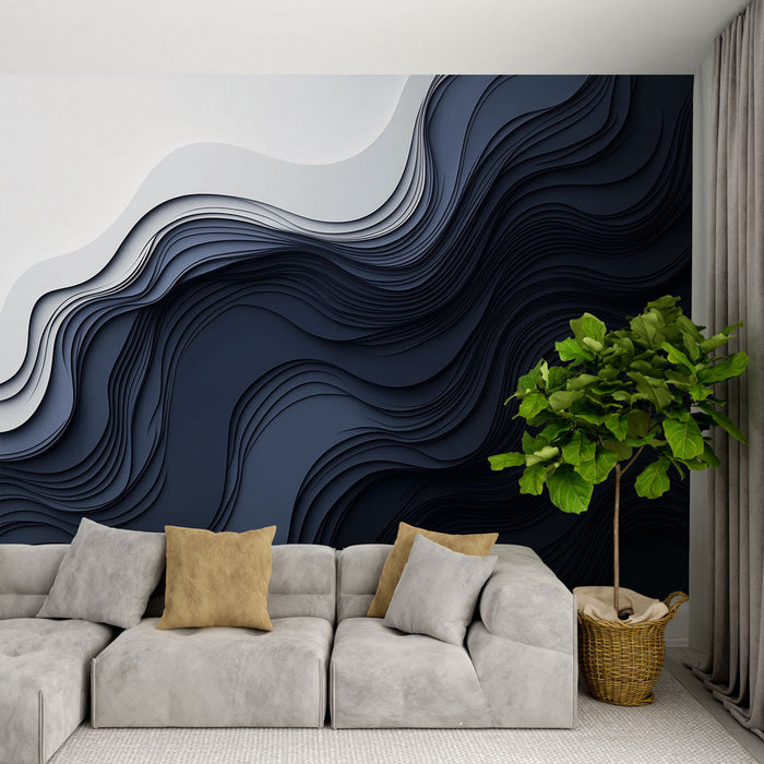 Tapet modern-waves | Design abstract cu straturi fluide în nuanțe de albastru și alb