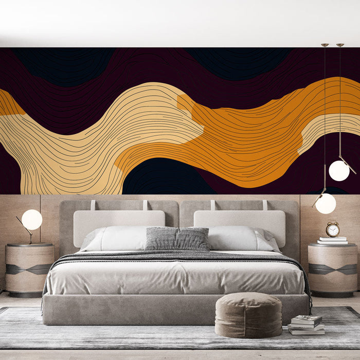 Tapete Wellen | Abstraktes Muster mit warmen und tiefen Farben