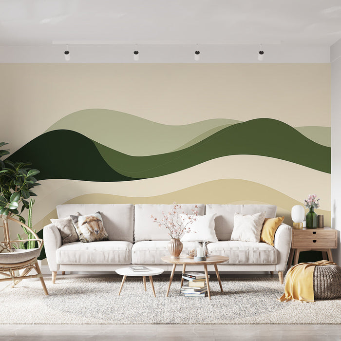 Mural Wallpaper ripples | Abstract pattern of hills in soft greens