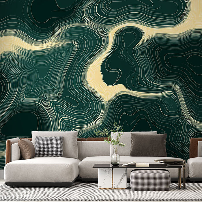 Tapeta vlnění | Abstraktní vzor ve fluidních liniích na hlubokém zeleném pozadí