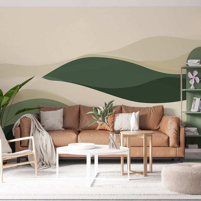 Tapeta undulations | Abstraktní vzor v zelené a béžové