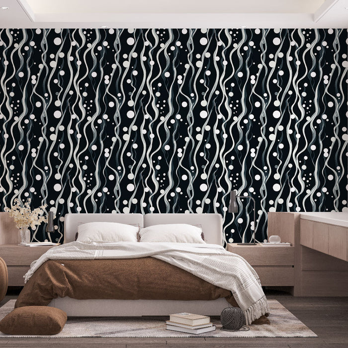 Тапет с вълни | Хармоничен модел в черно и бяло с кръгли форми