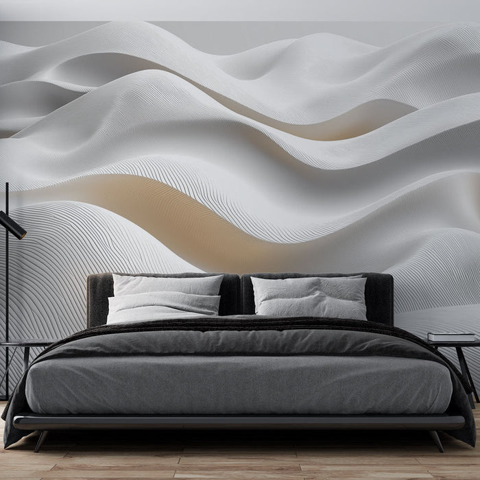 Mural Wallpaper valovi | Bel in bež teksturiran reliefni vzorec