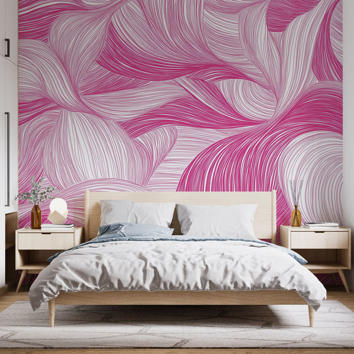Mural Wallpaper undulations | Fluid and wavy patterns in pink and white