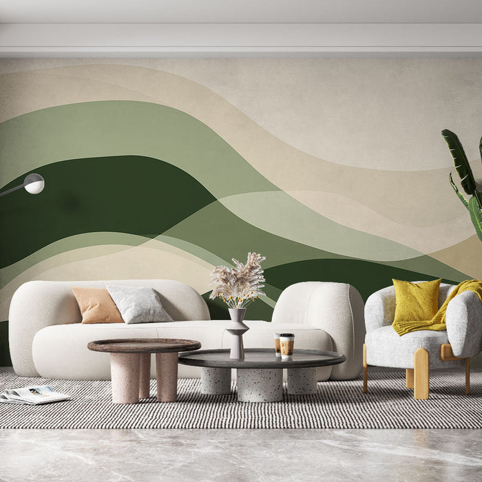 Papel pintado ondulaciones | Patrones orgánicos en verde y beige