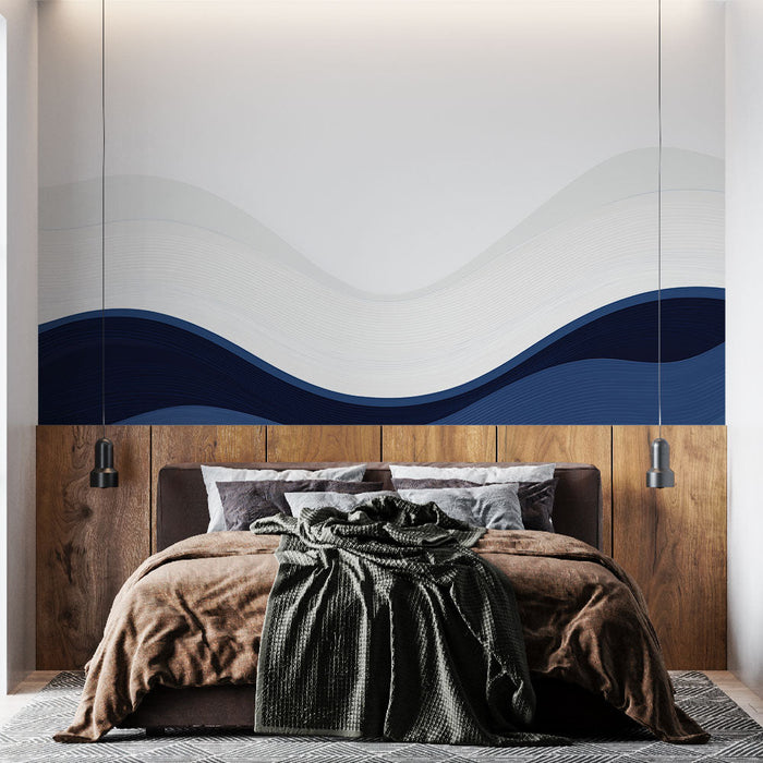 Tapeta vlnitá | Abstraktní design v modrých přechodech