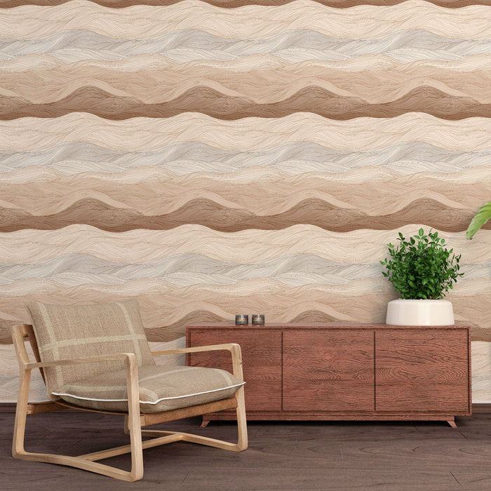 Papel pintado ondulado | Diseño de olas en tonos neutros cálidos