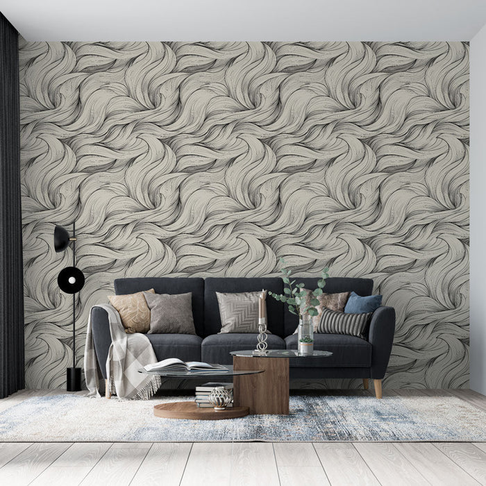 Papel pintado | Elegante patrón de ondas texturizadas en blanco y negro