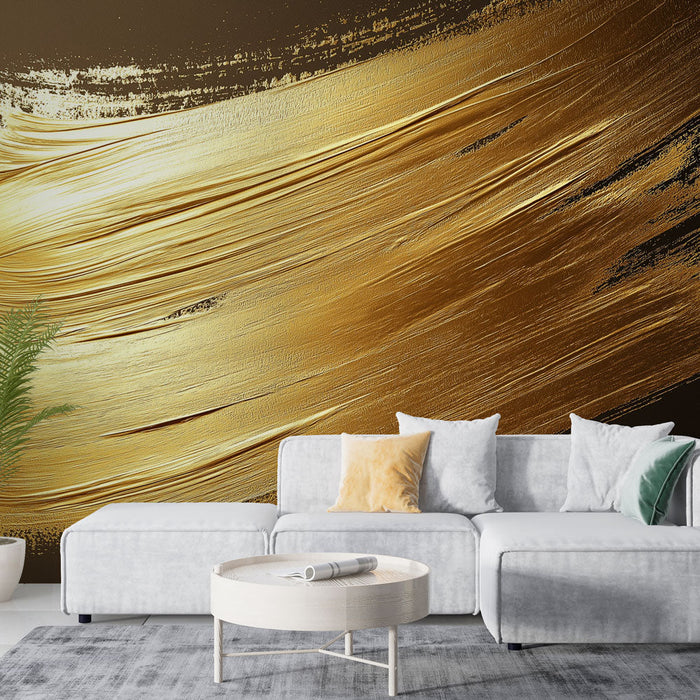 Papel pintado o brillante | Pincelada dorada sobre fondo oscuro