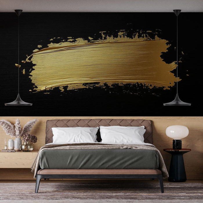 Fototapet eller skinnende | Abstrakt design med et gyldent touch på en sort baggrund