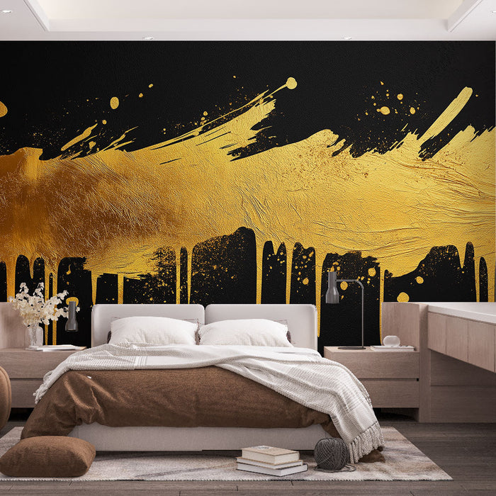 Ταπετσαρία τοίχου ή λαμπερή | Αφηρημένο χρυσό σχέδιο σε μαύρο φόντο