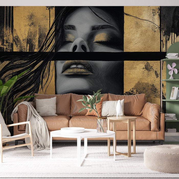 Papel pintado gold and black | Artistic portrait with refined shades