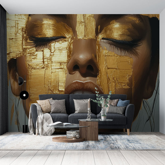 Papel de parede ouro e rosto | Brilho dourado em um fundo moderno