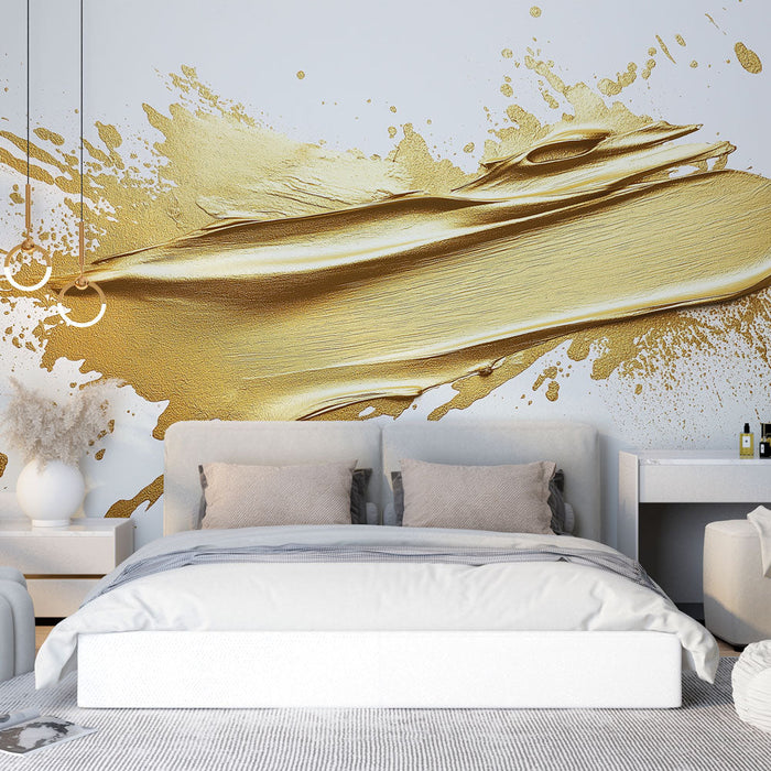 Fototapet eller metallic | Gyldne malingstænk på hvid baggrund