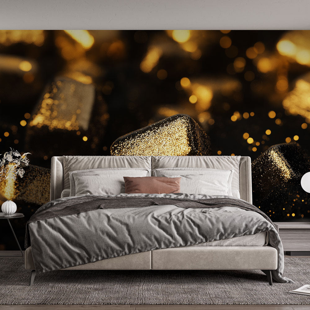 Carta da parati o scintillante | Barre d'oro lucide su uno sfondo nero —  WonderMural, image size:1000x1000