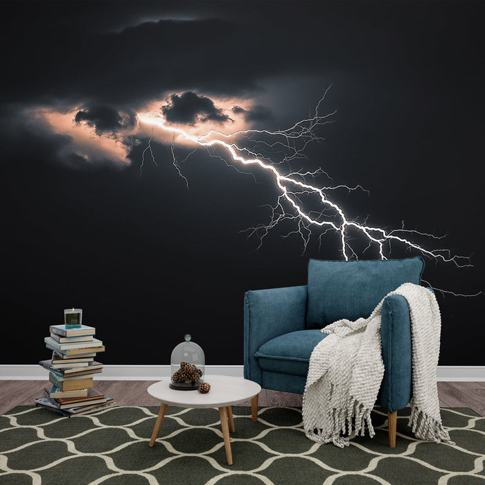 Tapeta burza | Dramatyczne błyskawice na ciemnym niebie