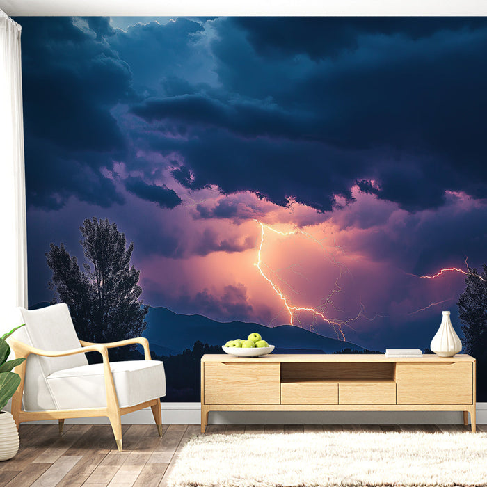 Tapeta burza | Majestatyczne pioruny pod burzowym niebem