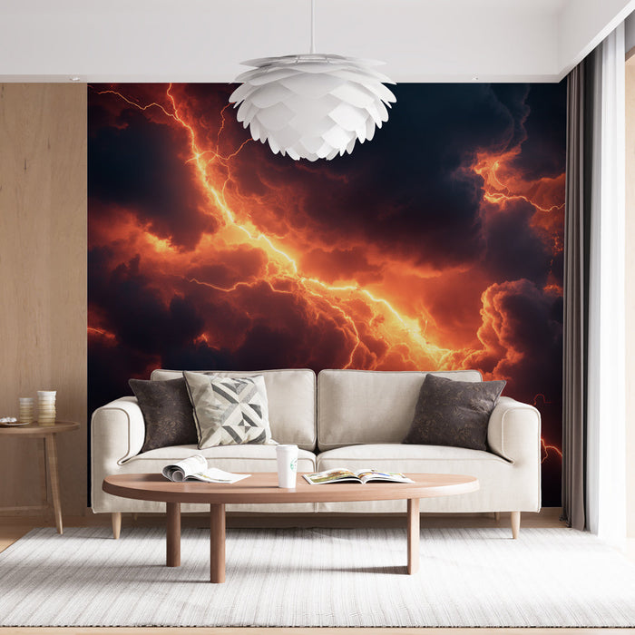 Carta da parati tempesta | Fulmine potente che illumina nuvole scure