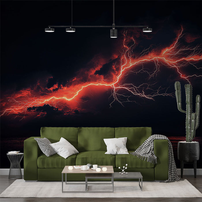 Tapeta burza | Świecące błyskawice na ciemnym tle