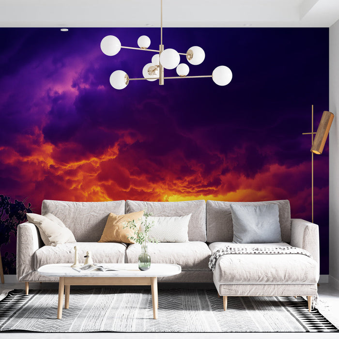 Carta da parati tempesta | Nuvole viola e fulmini drammatici