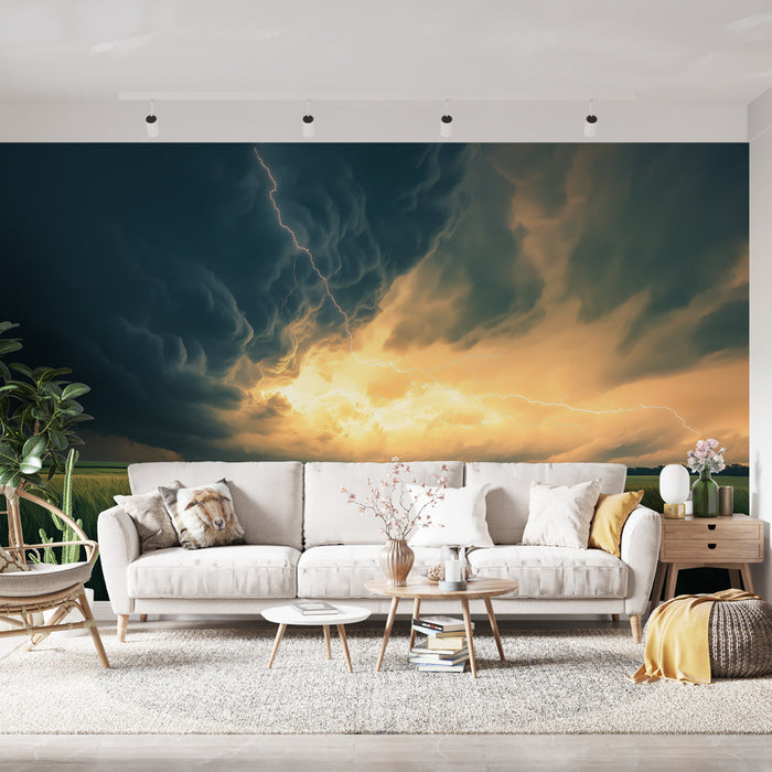 Tapeta burzowa | Dramatyczne niebo z chmurami i błyskawicami