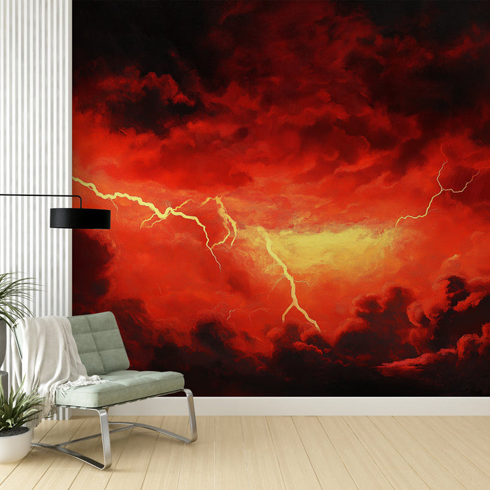 Carta da parati tempestosa | Cielo infuocato con fulmini dorati