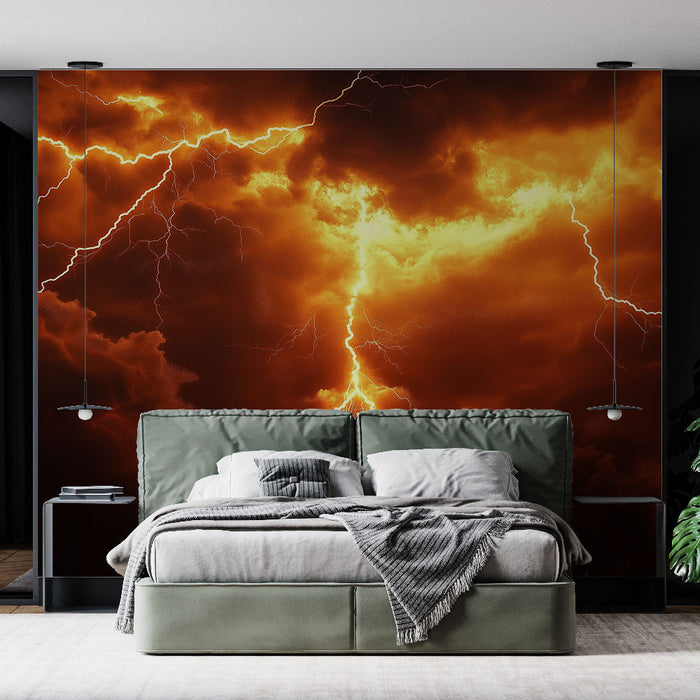 Tapeta burzowa | Burzowe niebo z ognistymi błyskawicami