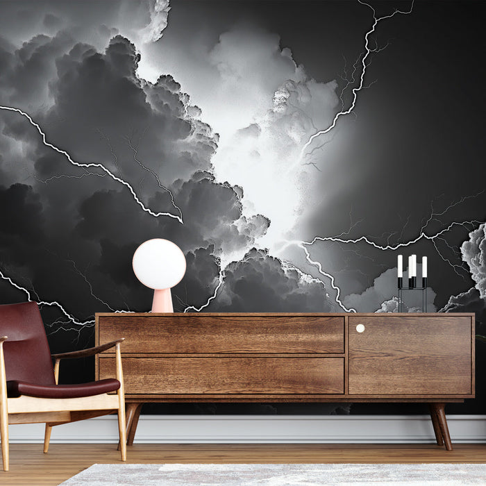 Tapete stürmisch | Dramatischer Blitz in einem wolkigen Himmel