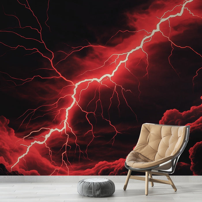 Tapeta burzowa | Czerwone błyskawice na ciemnym niebie