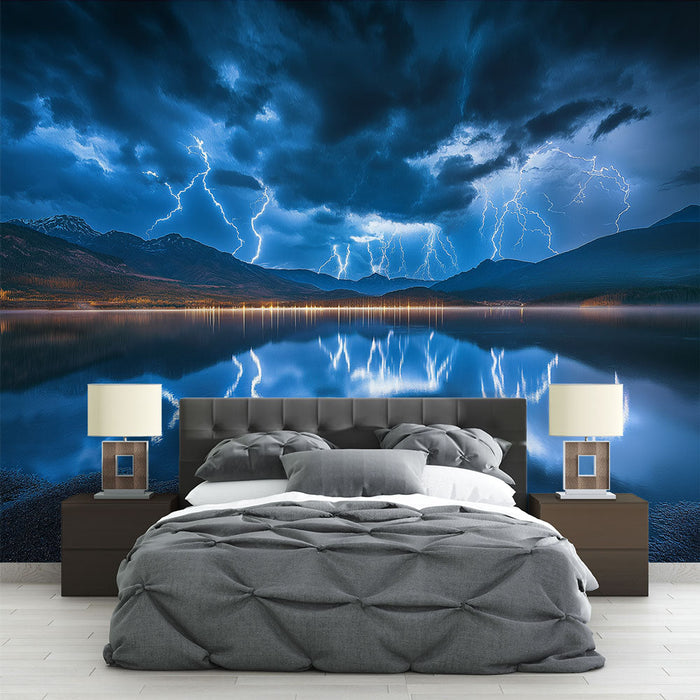 Tapeta burzowa | Pokaz błyskawic nad spokojnym jeziorem