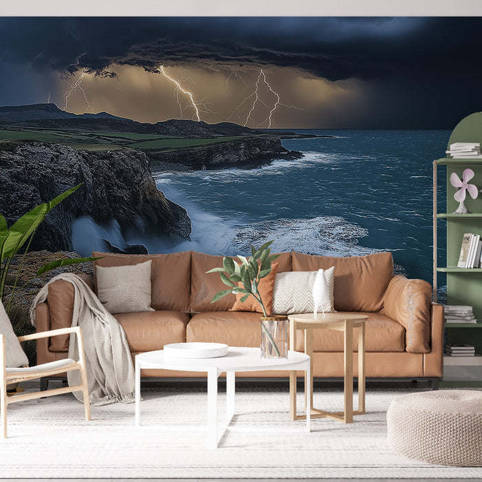 Carta da parati tempestosa | Vista drammatica di una tempesta sul mare