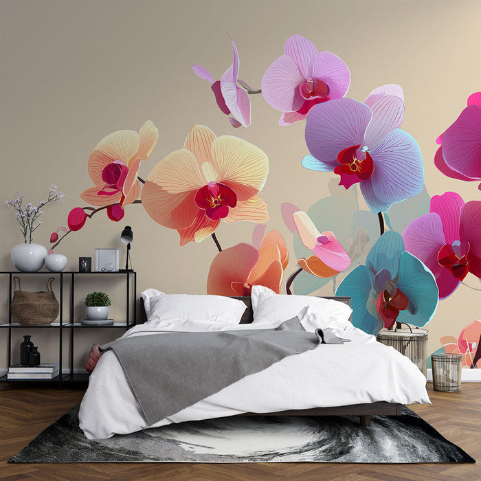 Fototapet orhideje | Elegantni buket pastelnih orhideja na bež pozadini