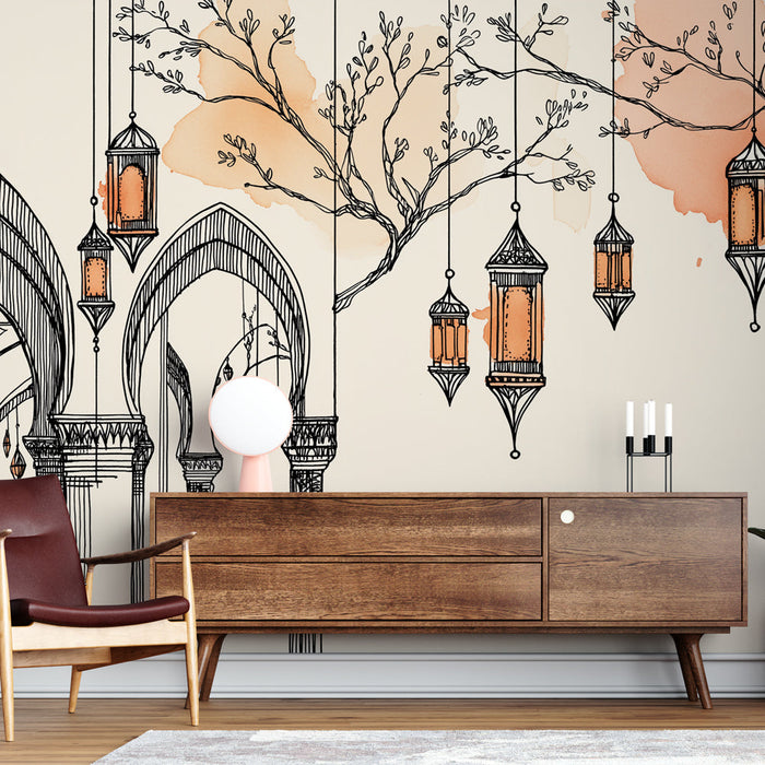 Foto Behang oosters | Elegante arcades en hangende lantaarns