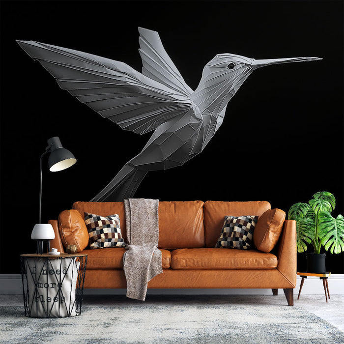 Mural Wallpaper origami hummingbird | Hummingbird in elegantly folded white paper