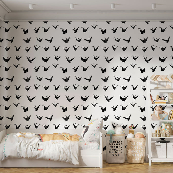 Mural Wallpaper origami | Stylized paper cranes on a white background