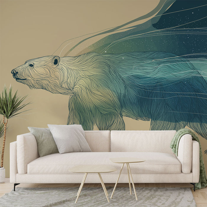 Tapete με τέχνη αρκούδα | Μια στιλιζαρισμένη και ονειρική αρκούδα με κύματα χρώματος