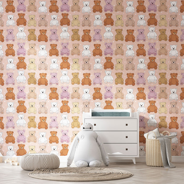 Fototapet med medvedkom | Očarljiv vzorec pisanih medvedkov na pastelni podlagi