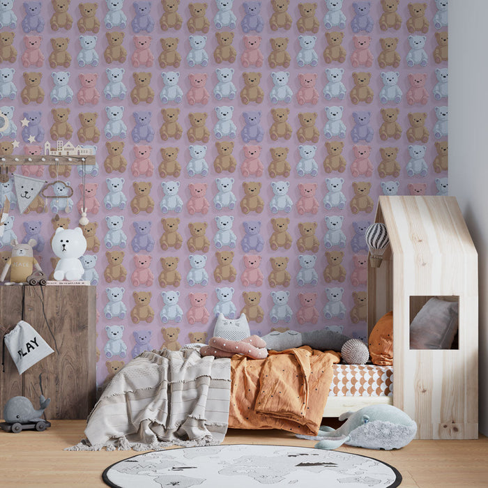 Ταπέτο αρκουδάκι | Διασκεδαστικό μοτίβο με πολύχρωμα αρκούδες σε ροζ φόντο