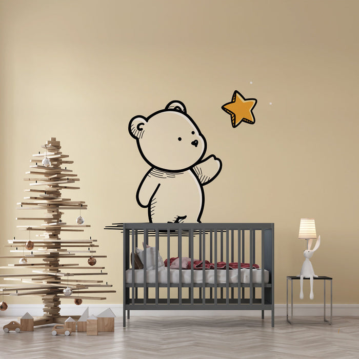 Fotótapéta aranyos medve | Egy gyengéd medve arany csillagra néz