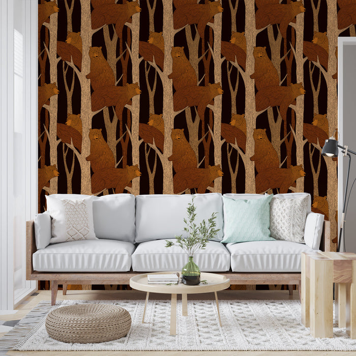 Mural Wallpaper ours | Θερμό καφέ θέμα αρκούδας σε κλαδιά δέντρου