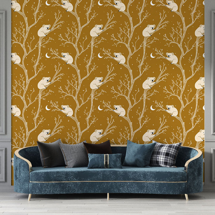 Tapete bear | Симпатичен мечо на клони на дърво в нощна атмосфера
