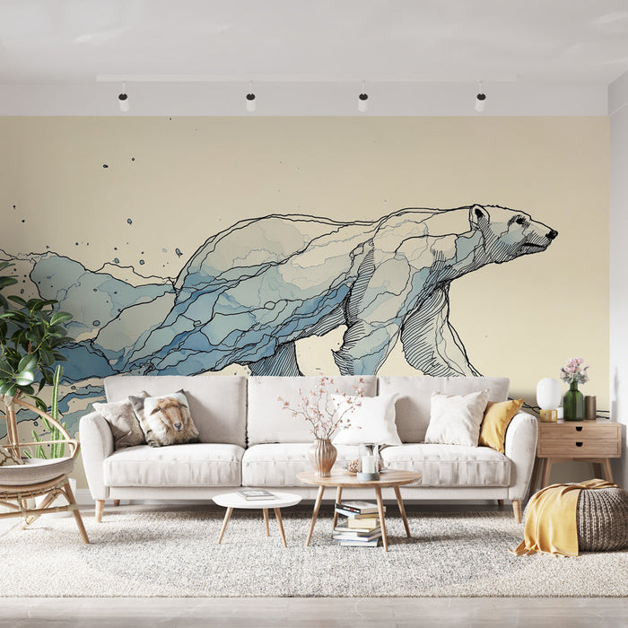 Fototapet polarni medved | Umetniški dizajn polarnega medveda z odtenki akvamarin modre