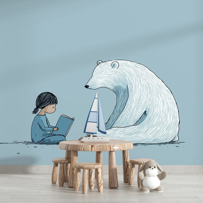 Fototapet kutup ayısı ve çocuk | Bir ayı ve bir çocuk birlikte okuma yaparken