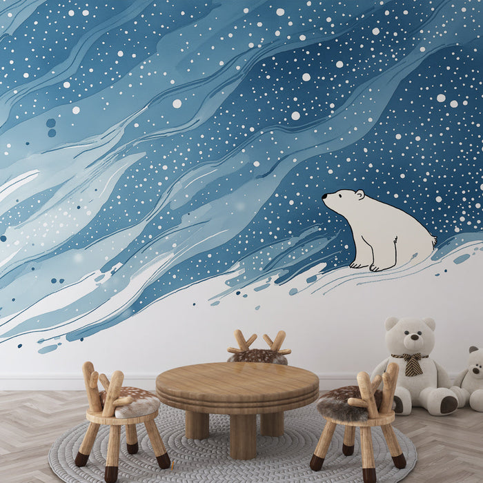 Fototapet polarni medved | Polarni medved, ki razmišlja o plesu snežink