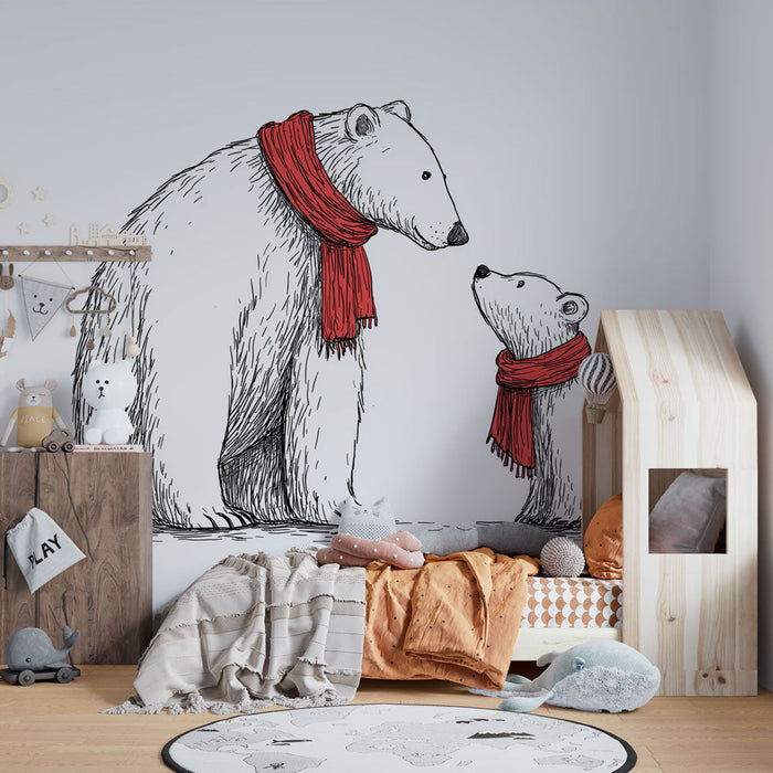 Fototapete Eisbären | Bären und Jungtiere in roten Schals